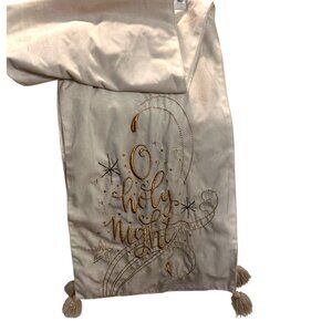 Christmas Table Runner With Embroidered "O Holy Night" Design & Tassels - Gold &